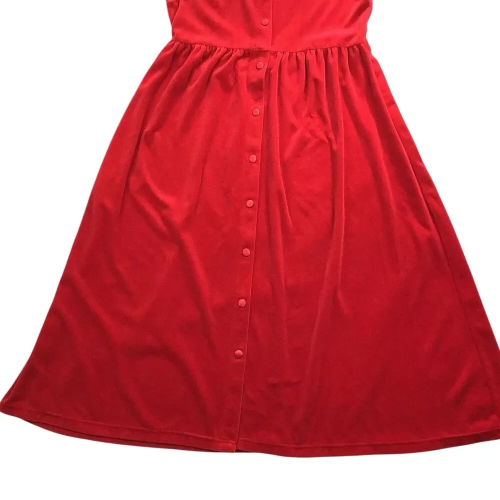 Vintage Red Velvet Midi Maxi Dress L Button Front Pleated A Line Holiday 80s 90s
